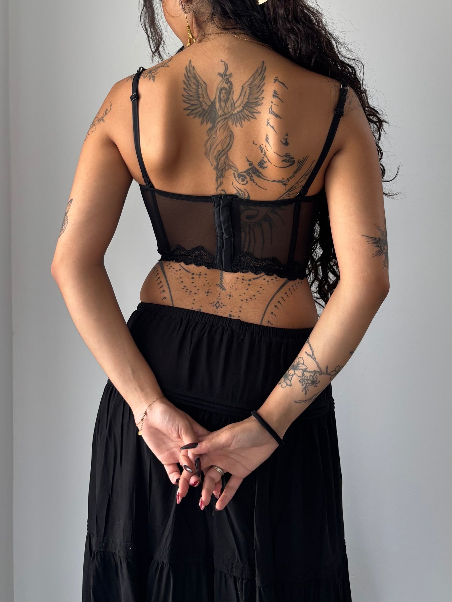 Black corset with white hearts and tie detail