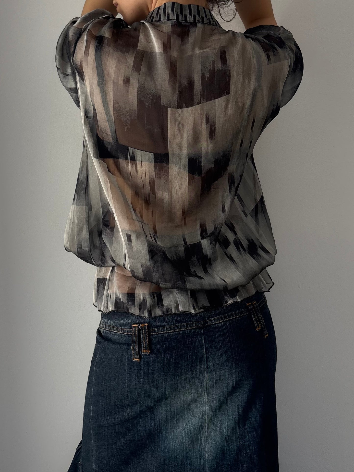 Grey mesh button up blouse