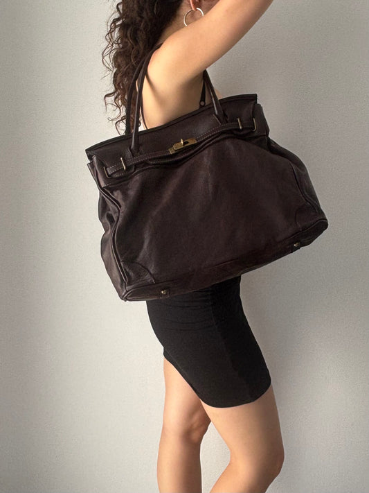 Vintage real leather brown bag