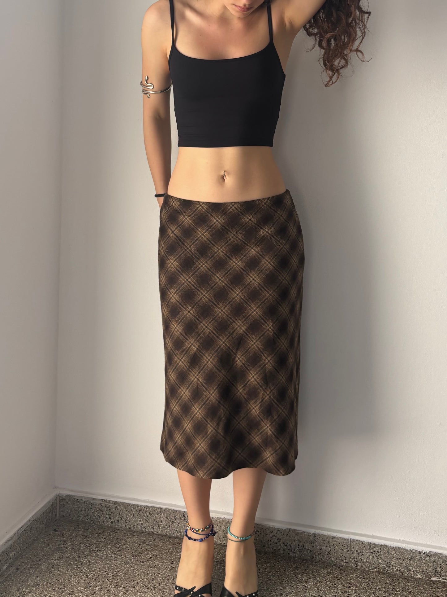 Brown checkered skirt