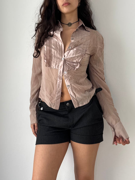 Pink mesh shirt with silk details