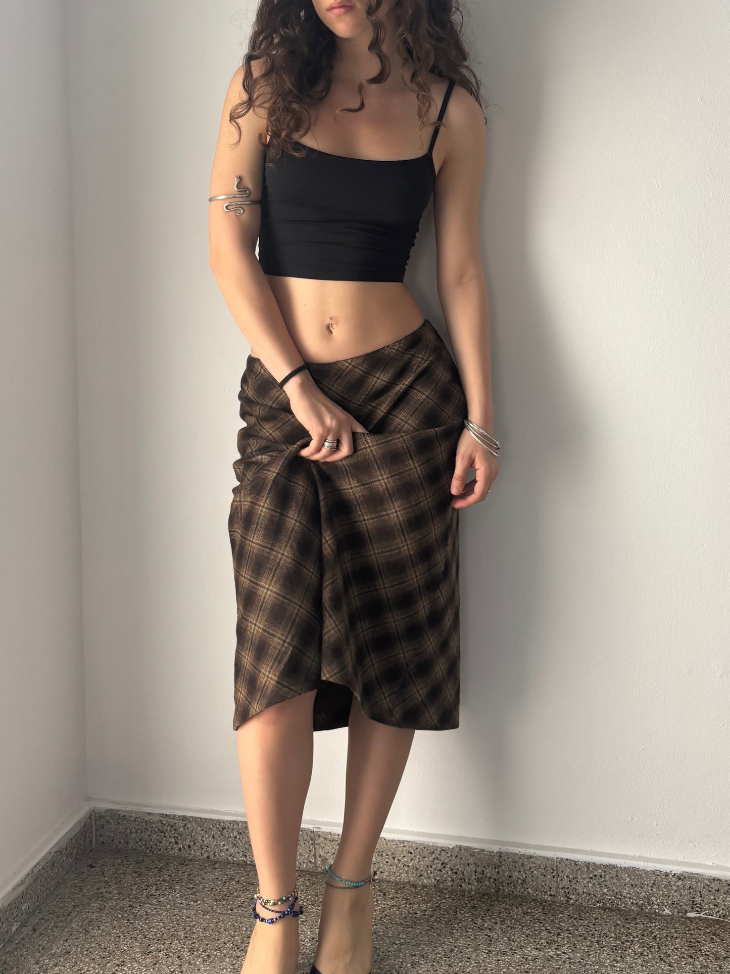 Brown checkered skirt