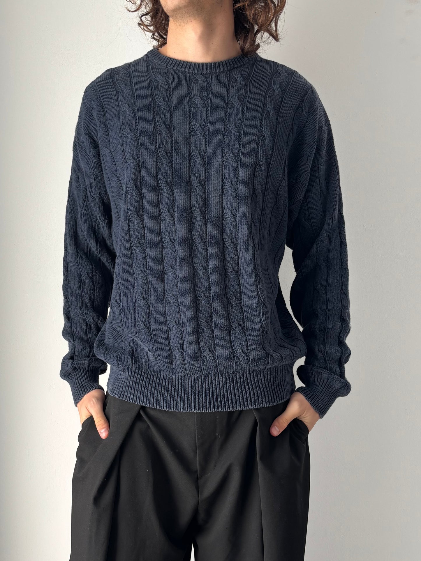 Blue cable knit sweater