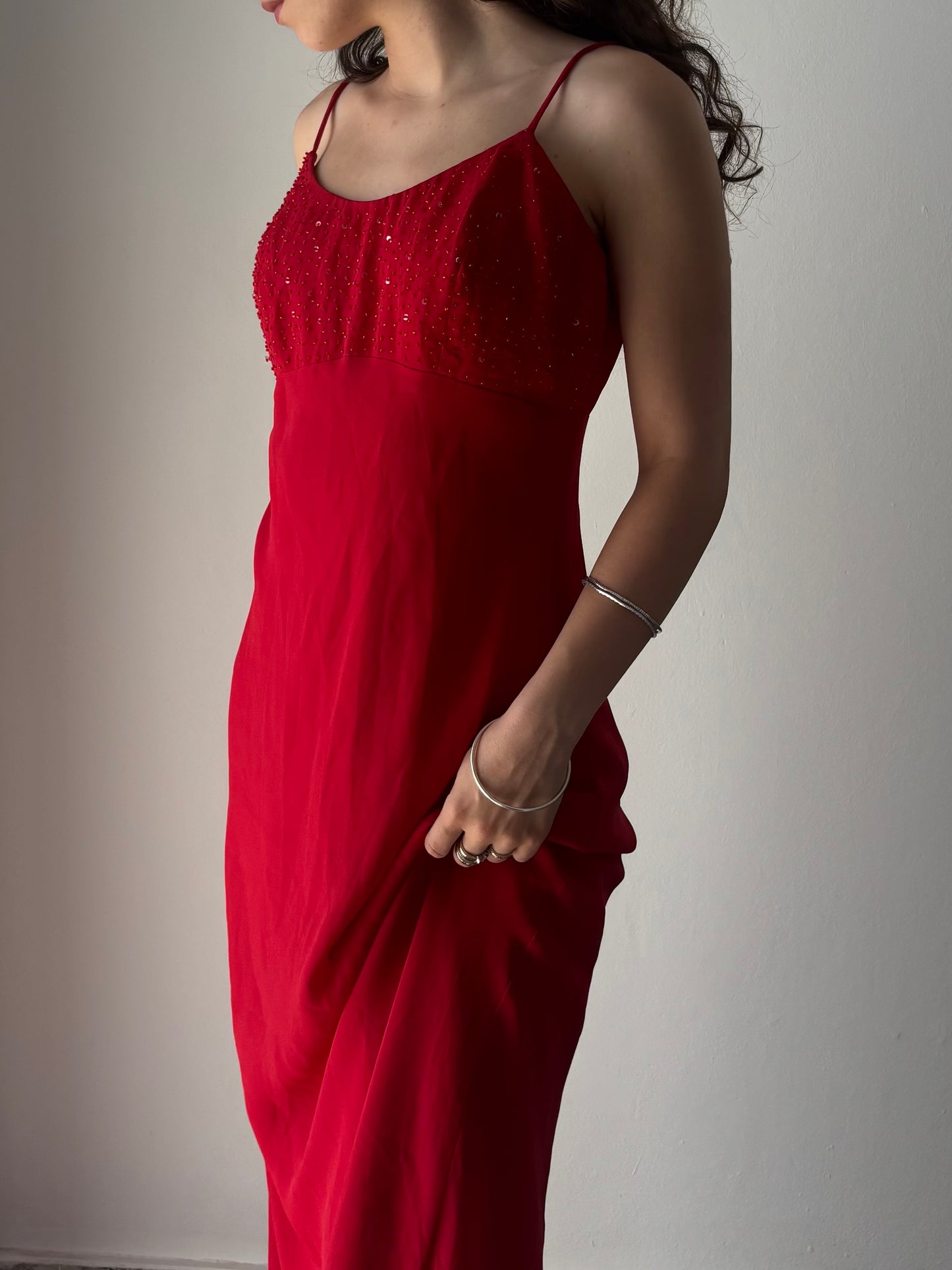 Pierre Cardin red beaded maxi dress