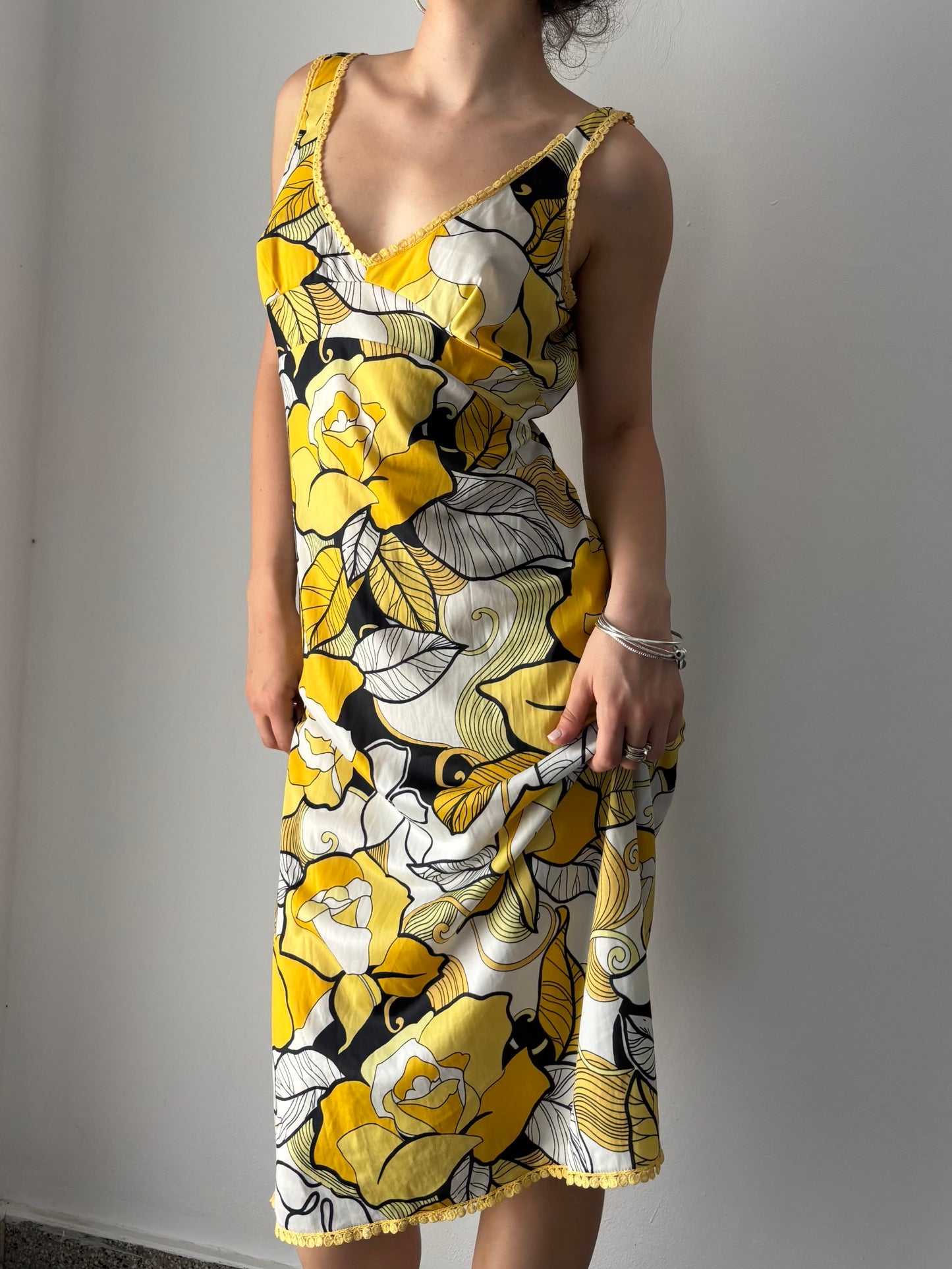 Yellow floral slip dress