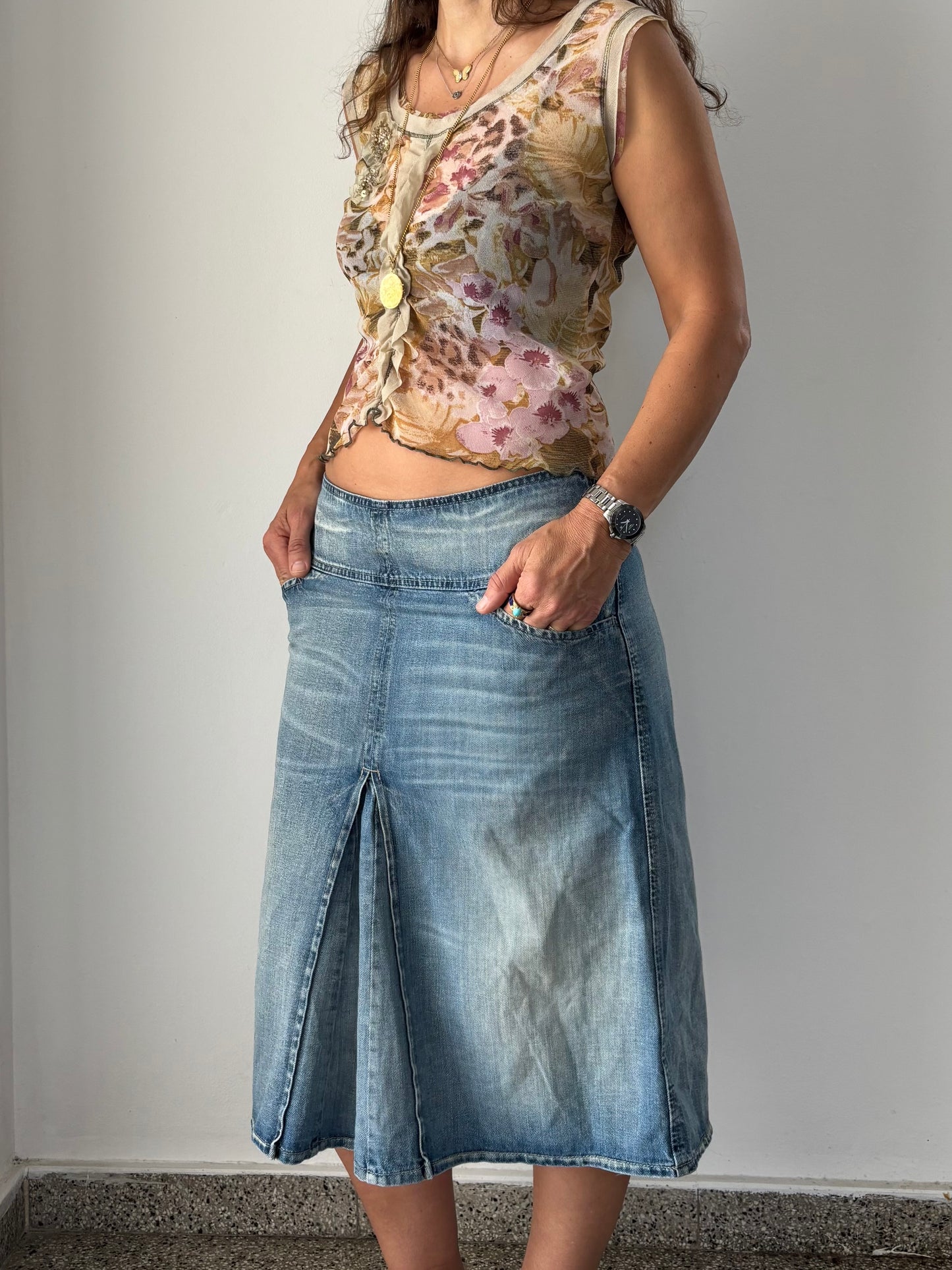 Benetton denim midi skirt