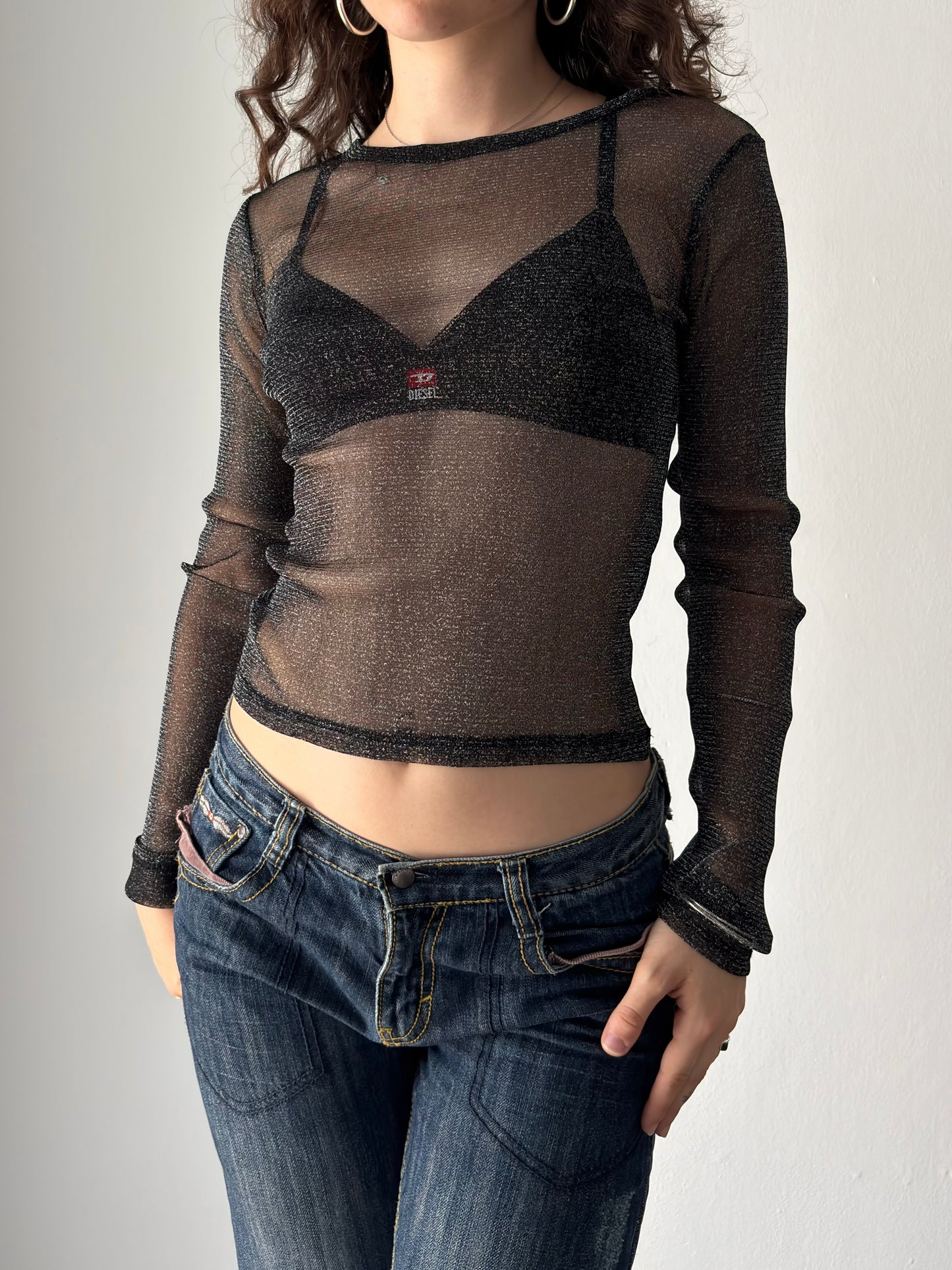 Black long sleeve mesh top