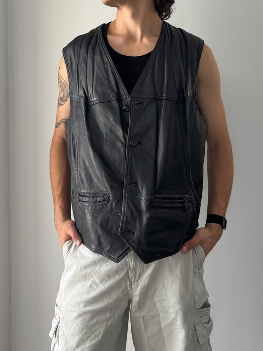 Real leather biker vest