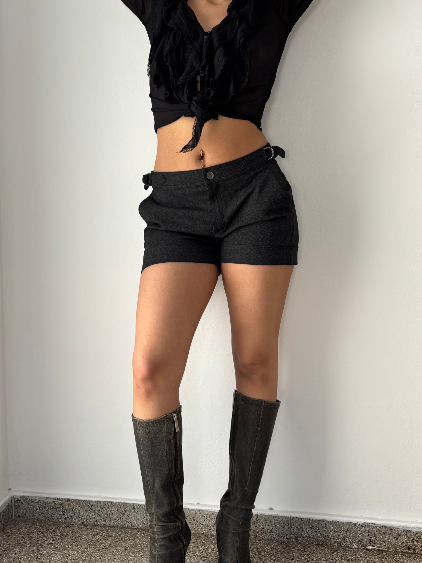 Black shorts with buckles