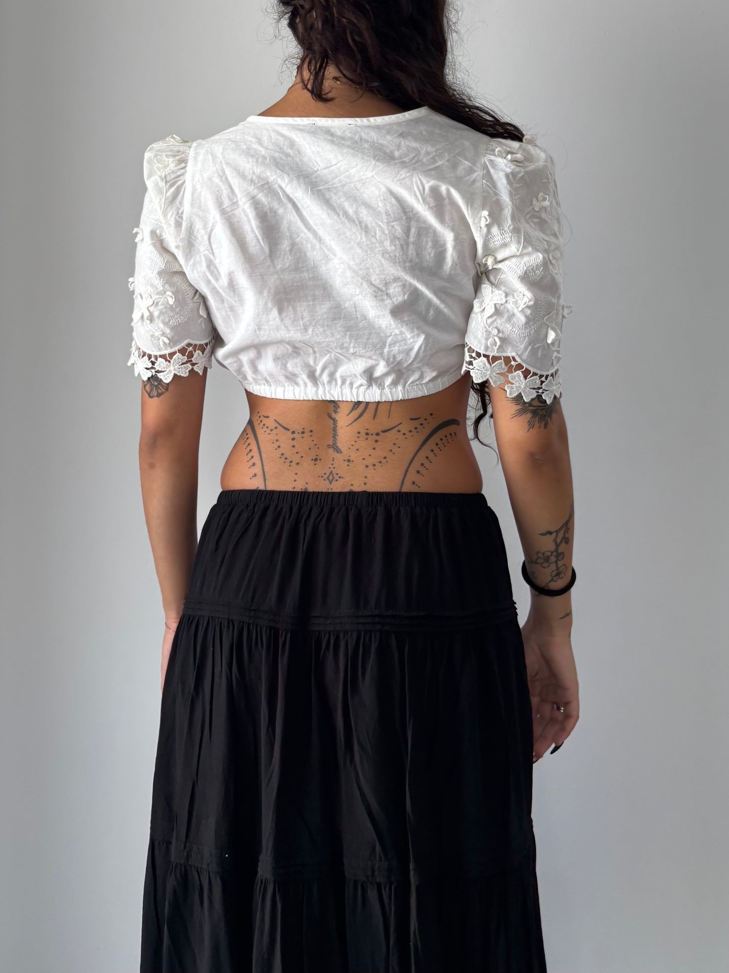 White cotton floral crop top