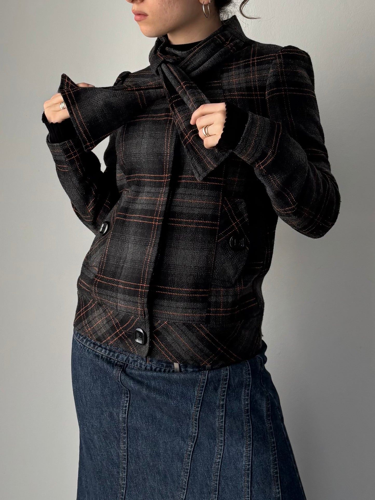 Vintage plaid coat with scarf