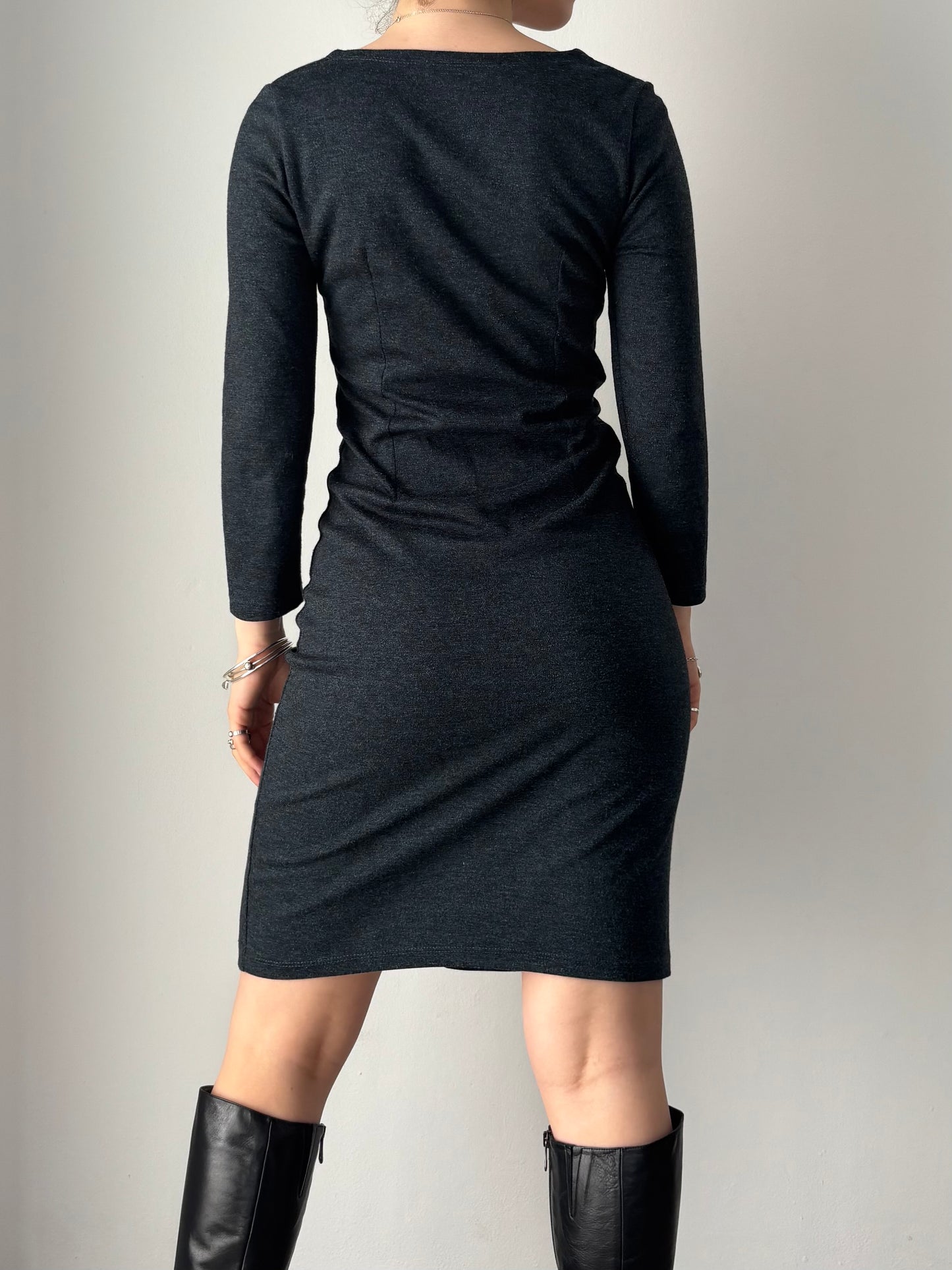 Blue pencil type dress with buttons