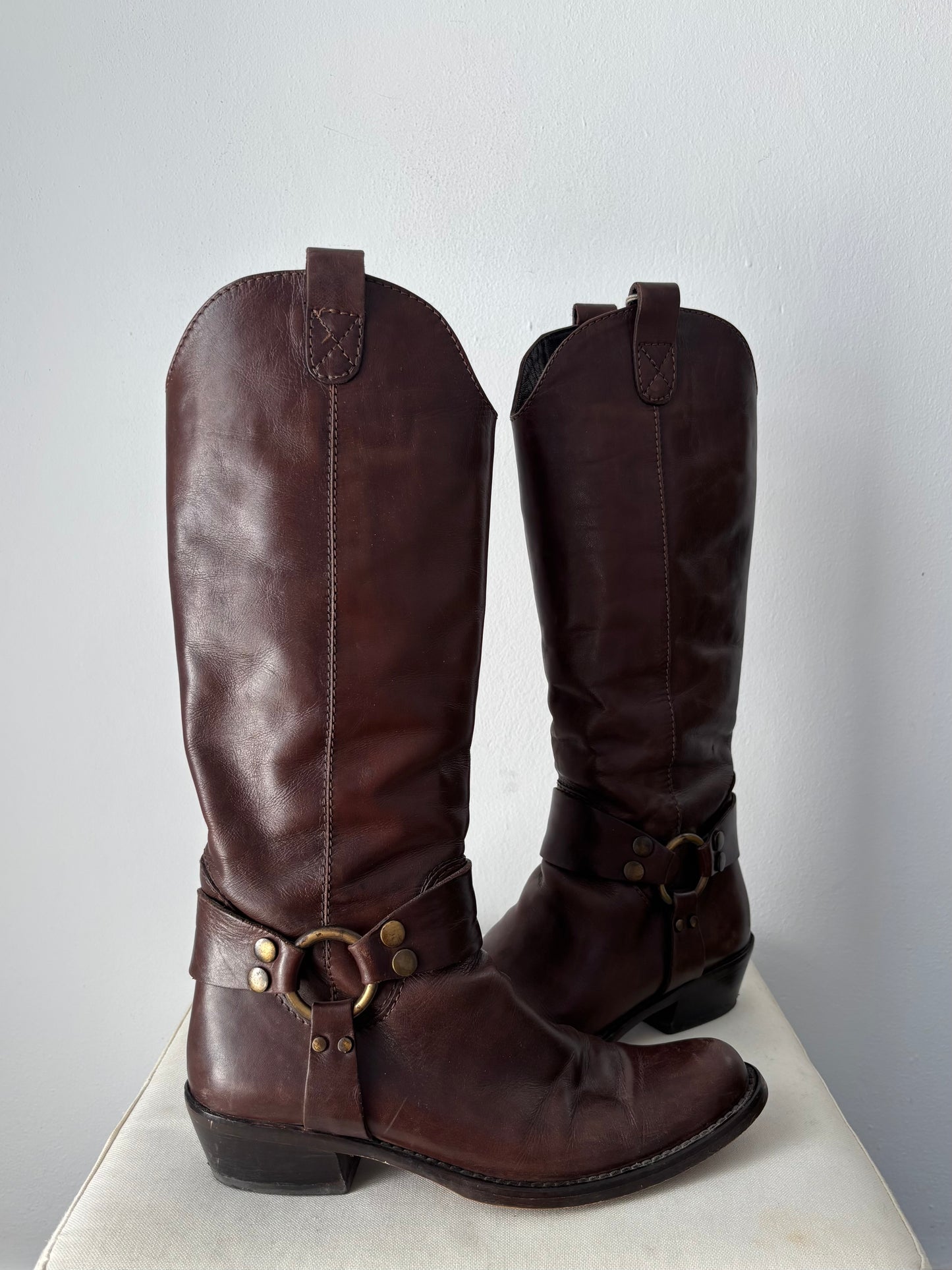 Brown real leather cowboy boots