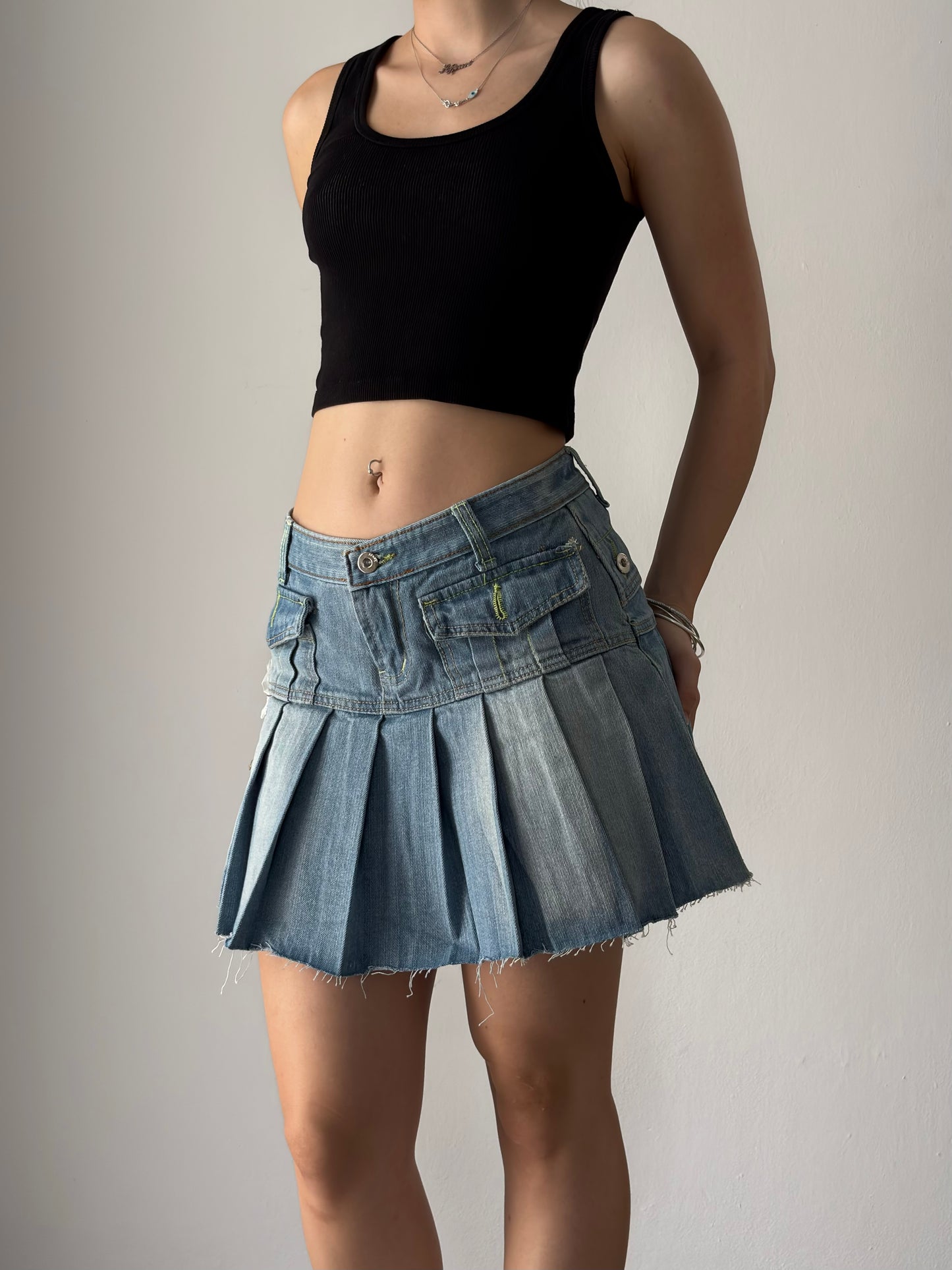 Dead stock pleated denim skirt