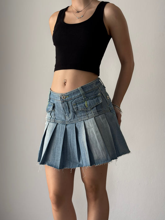 Dead stock pleated denim skirt