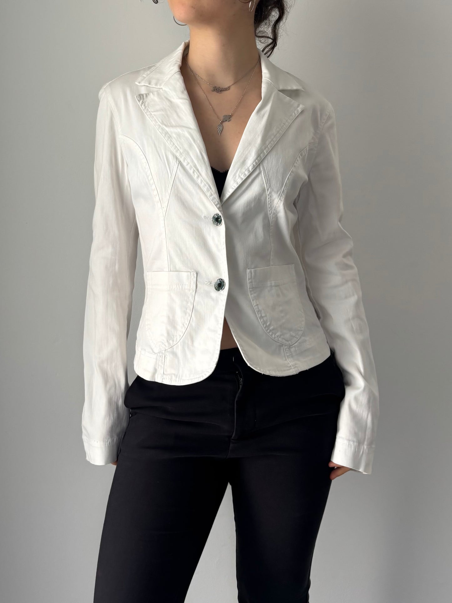 Embroidered white blazer