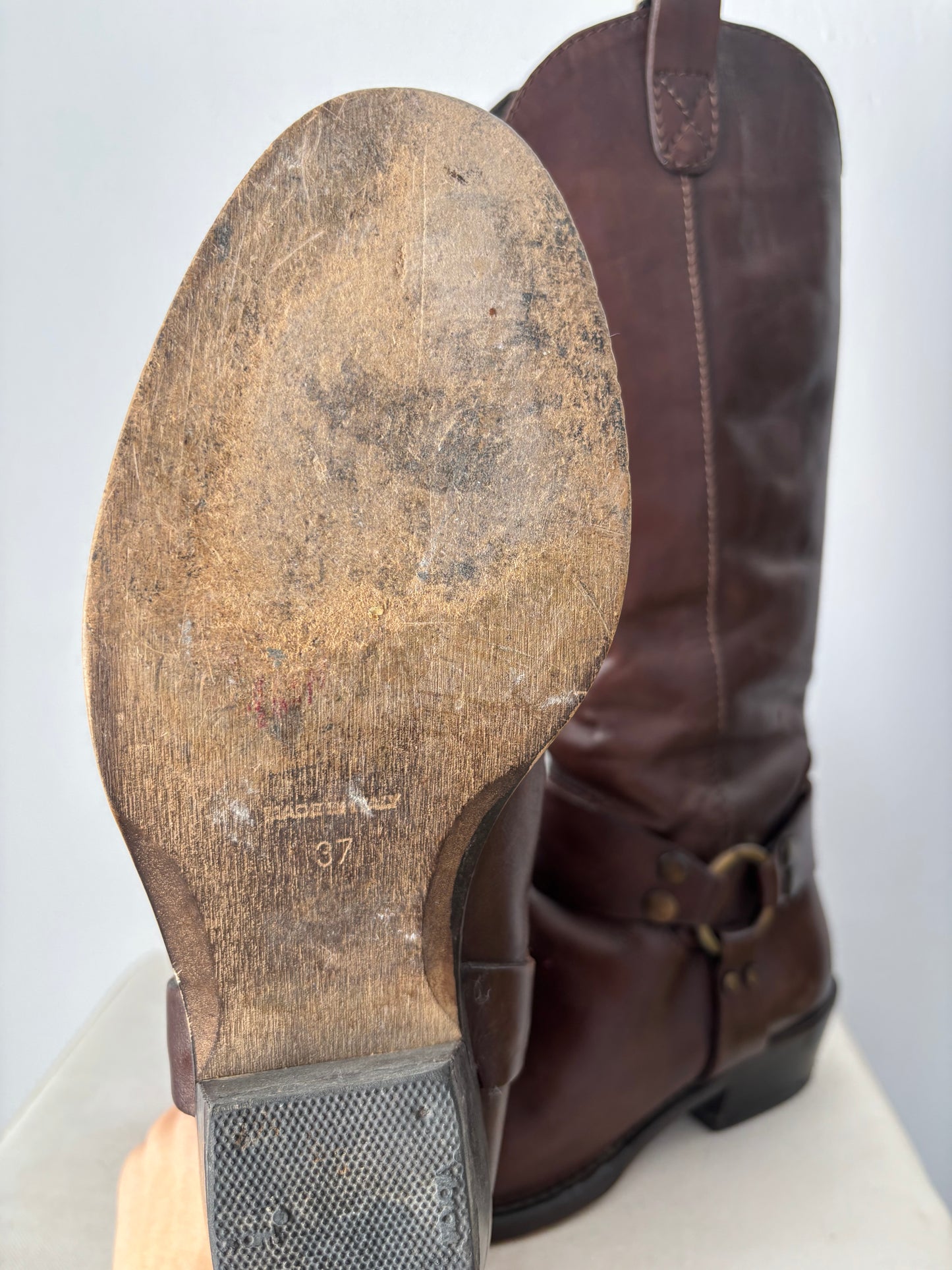 Brown real leather cowboy boots