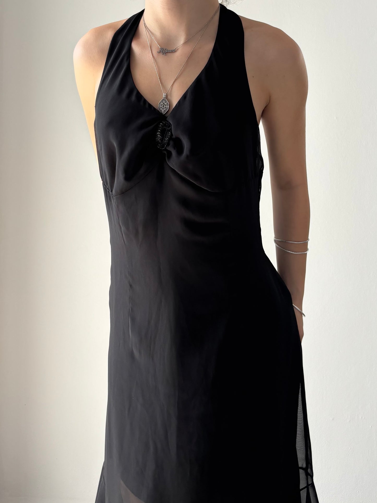 Black halter maxi dress