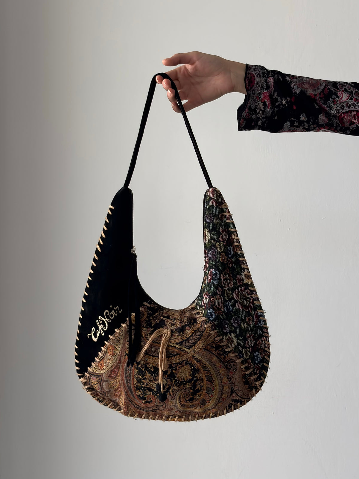 Velvet black & brown bag