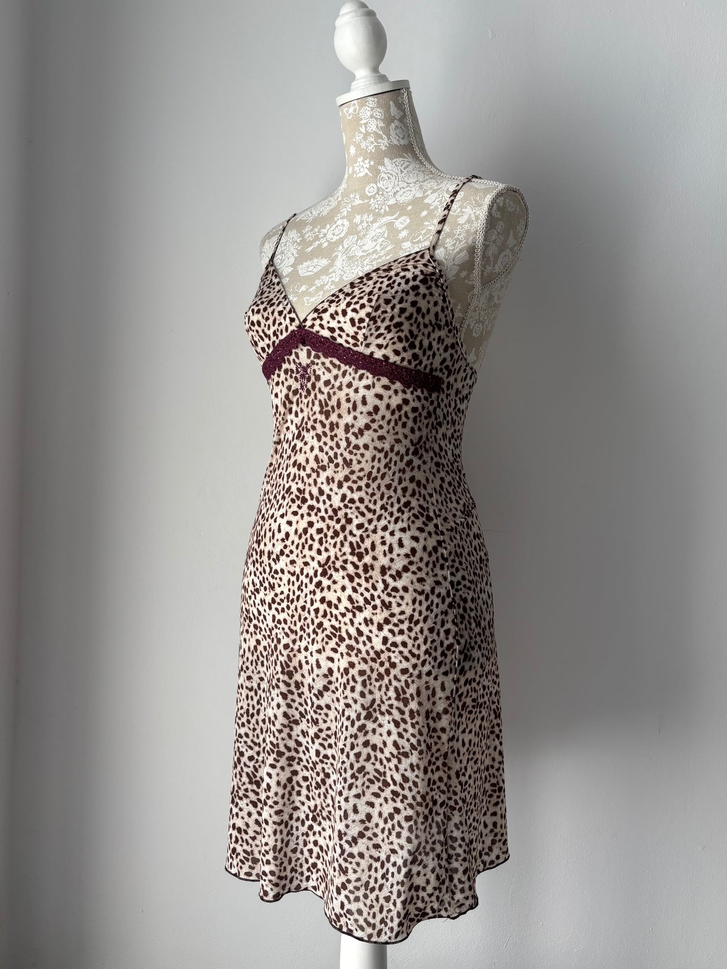 Intimissimi cheetah print slip dress with purple lace