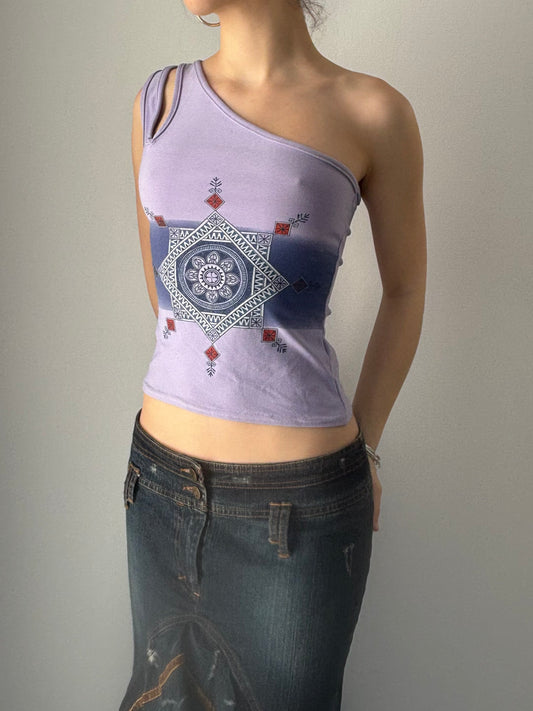 Purple one shoulder top with mandala