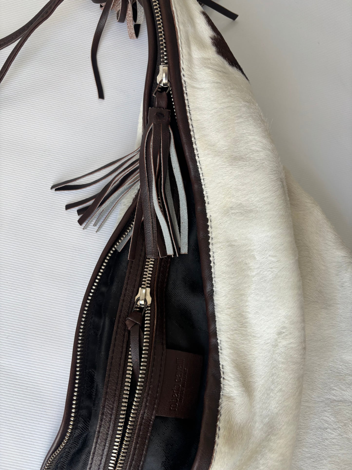 Roberto Cavalli cow print triangle bag
