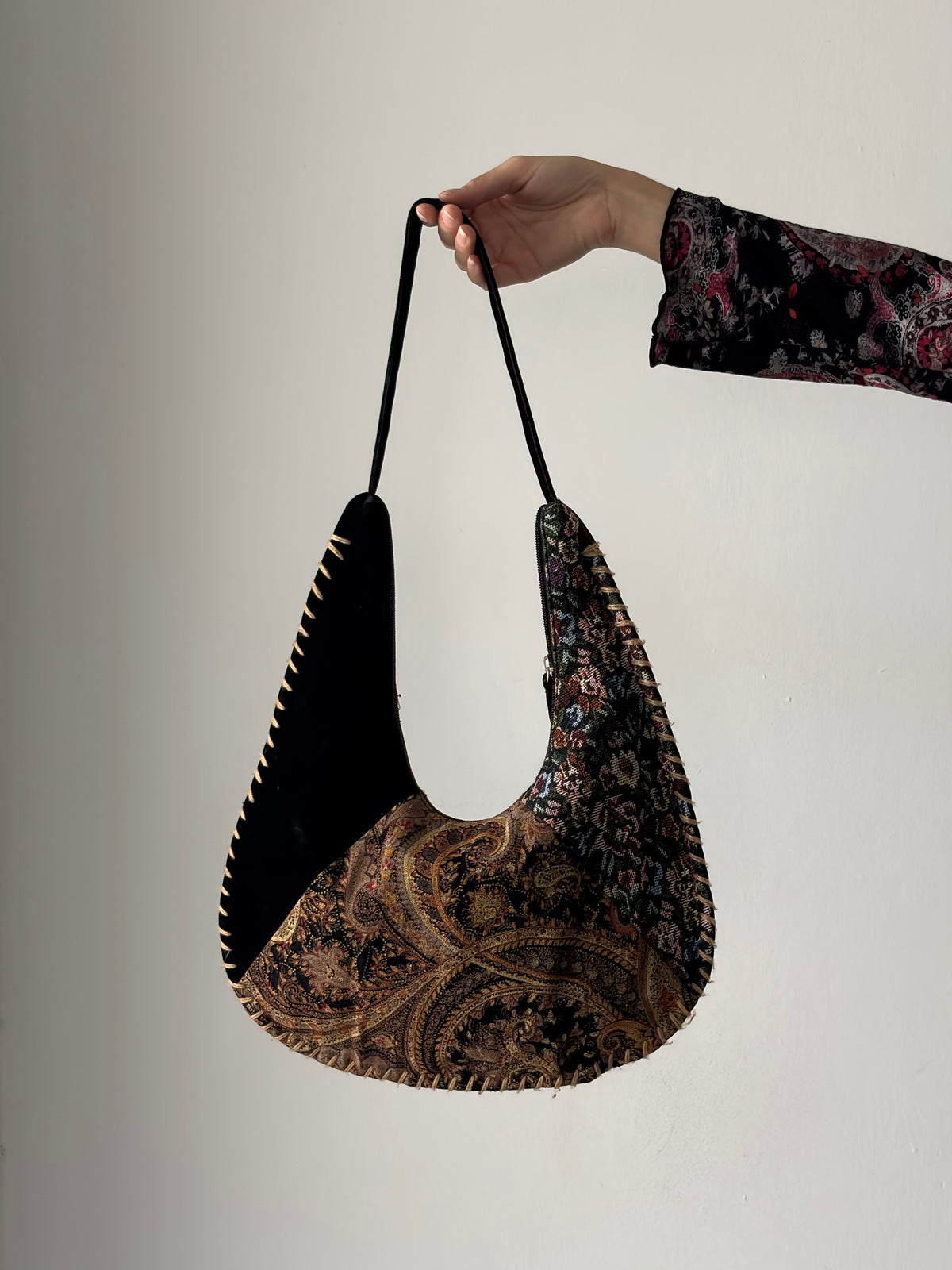 Velvet black & brown bag