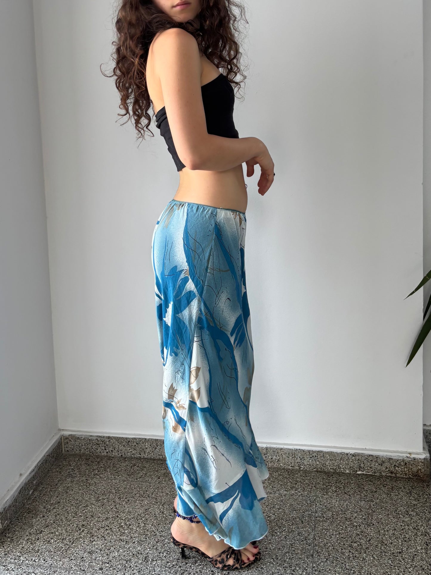 Blue floral maxi skirt