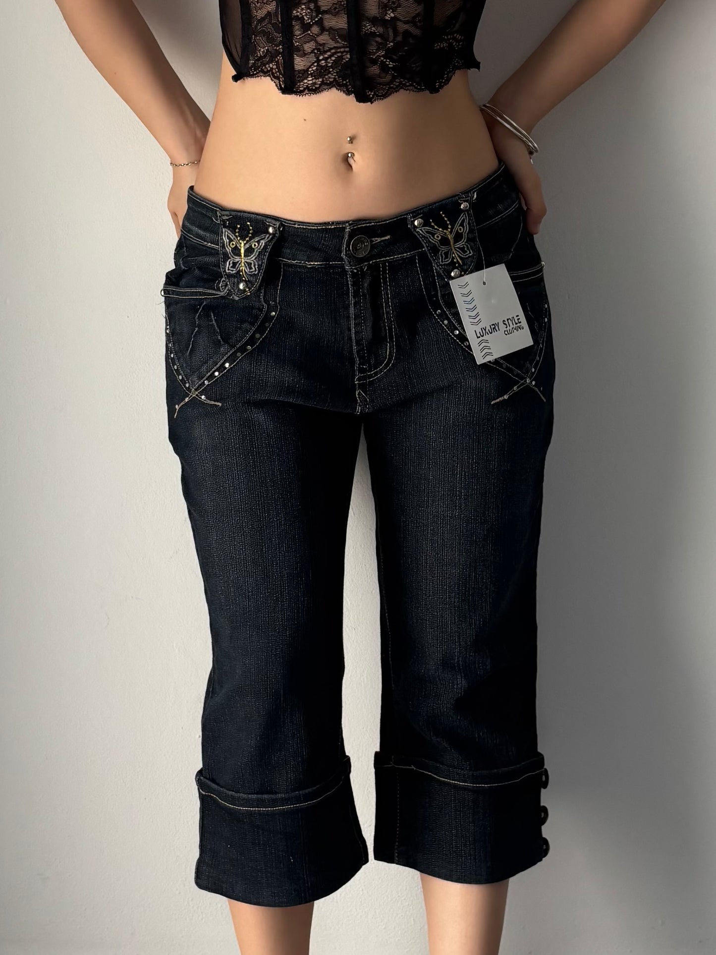 Denim butterfly capri pants