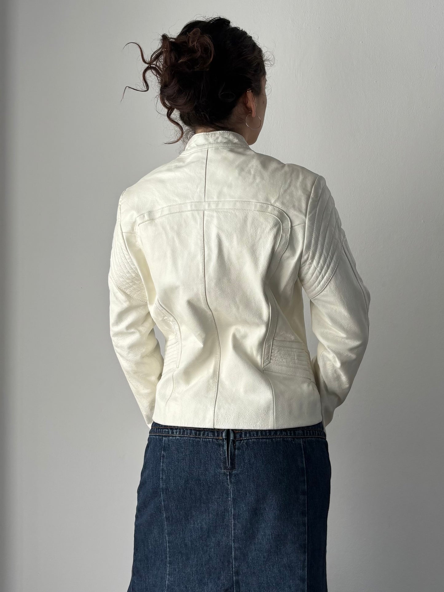 BSB white leather biker jacket