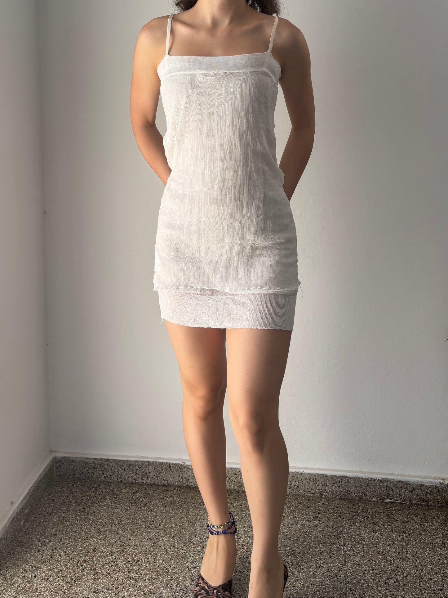 White raw silk mini dress
