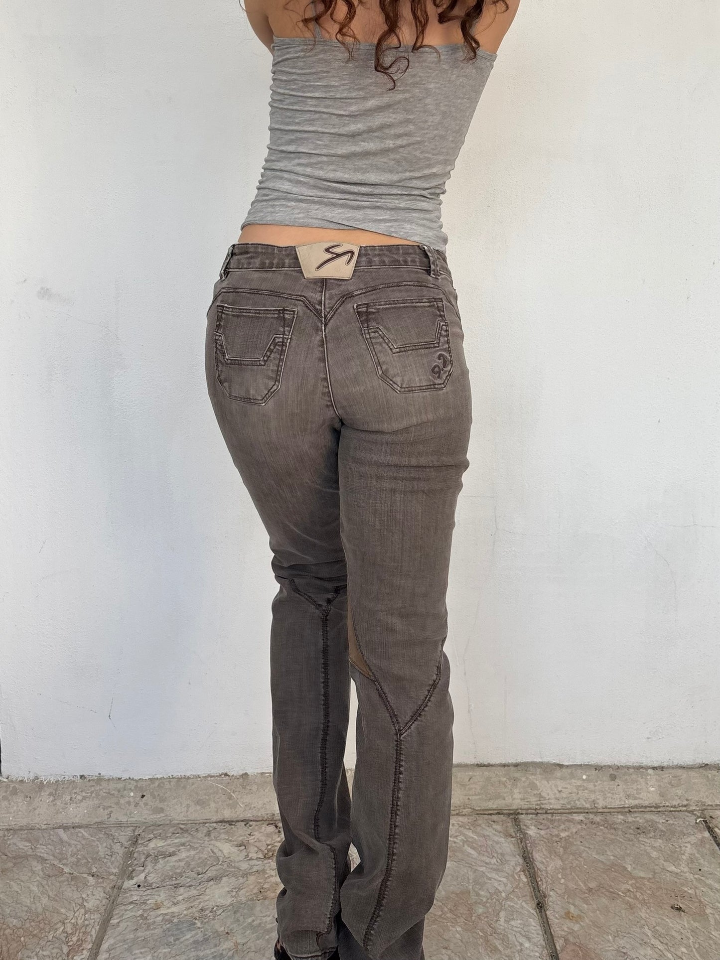 Brown flare jeans with patchwork