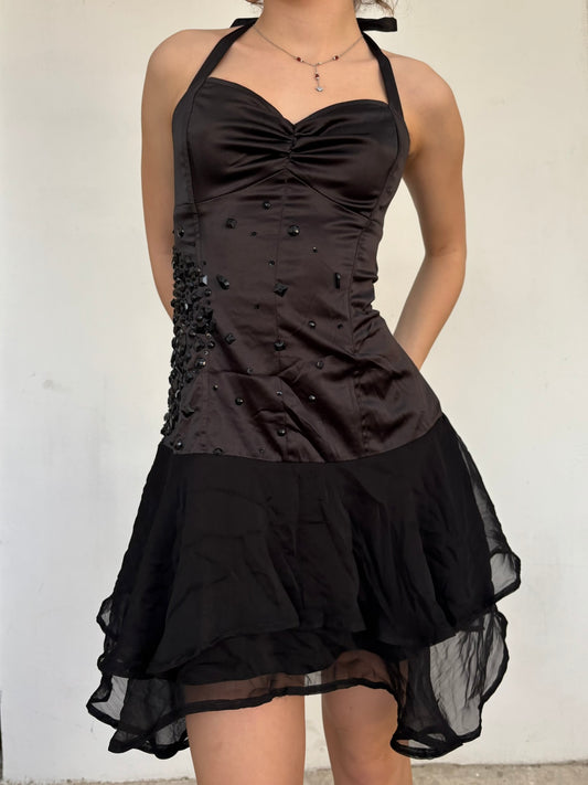 Black vintage party dress with embellishments