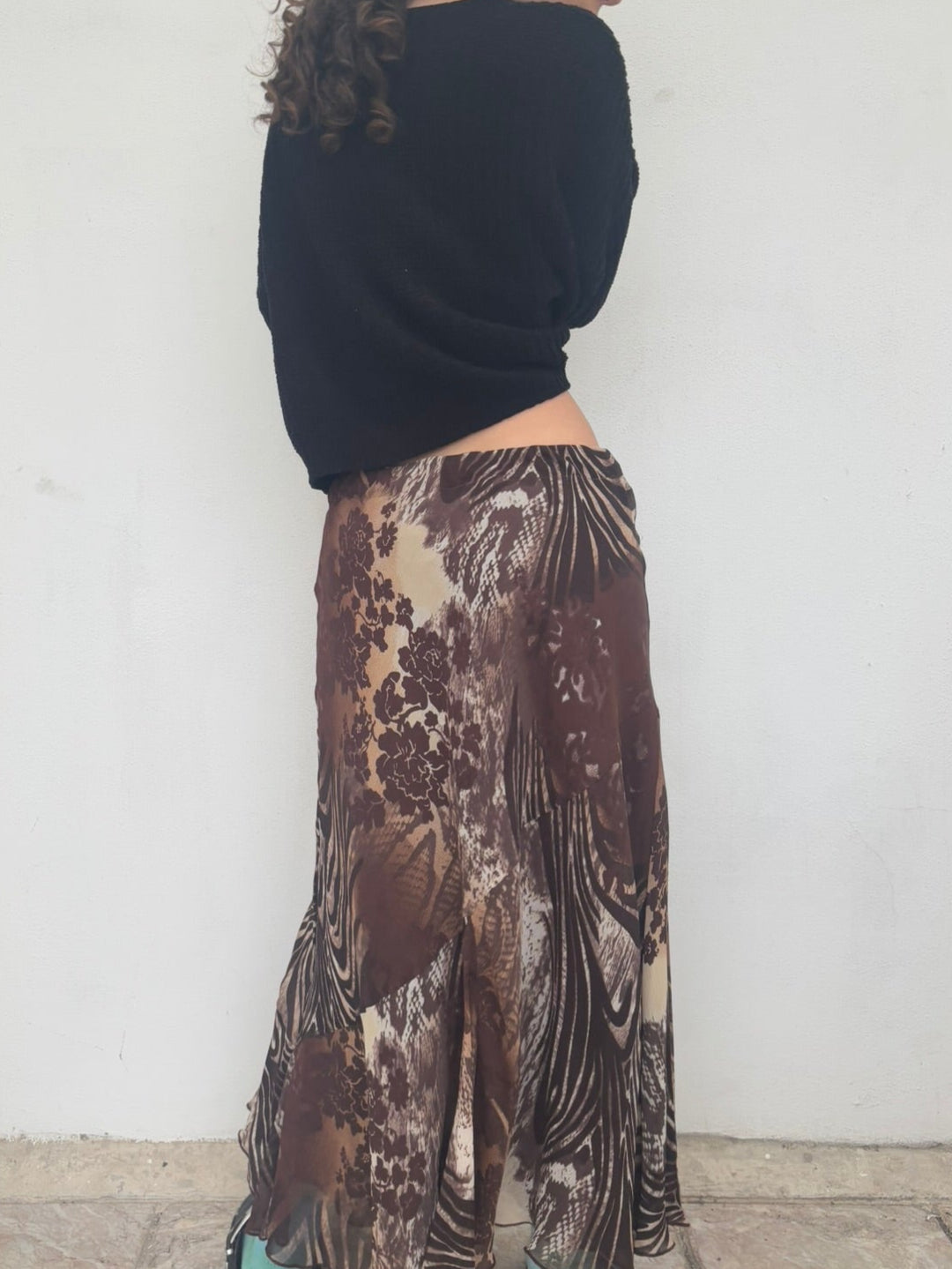 Brown floral/zebra print maxi skirt