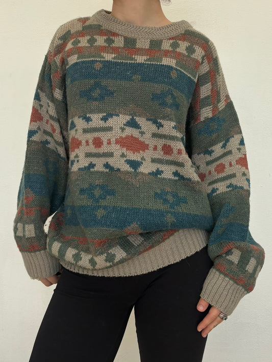 Vintage wool sweater with patterns