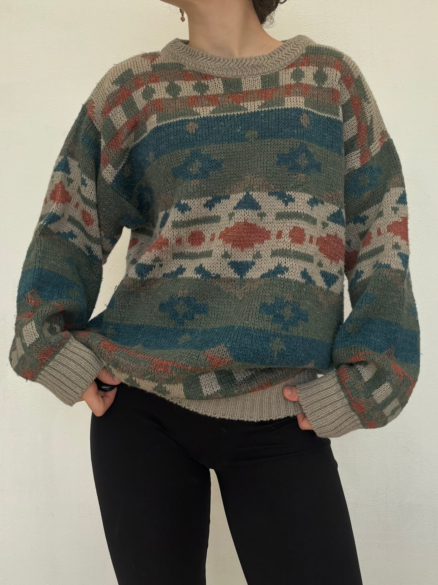 Vintage wool sweater with patterns