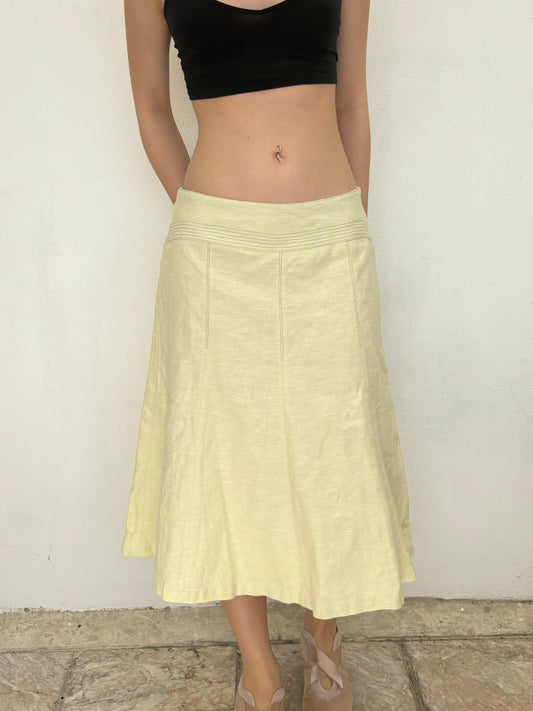 Yellow linen midi skirt
