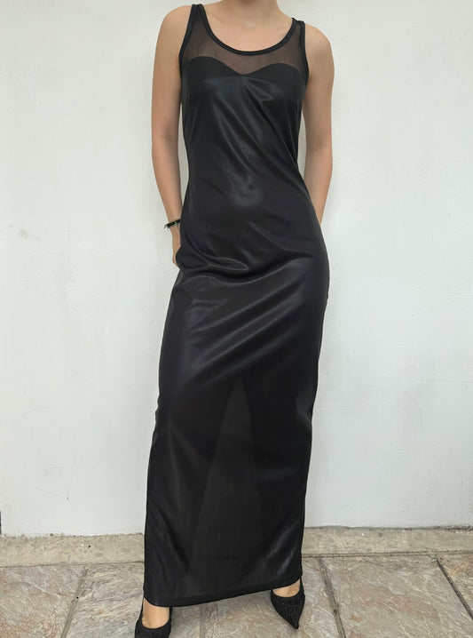 Vintage Italian black maxi dress with mesh top