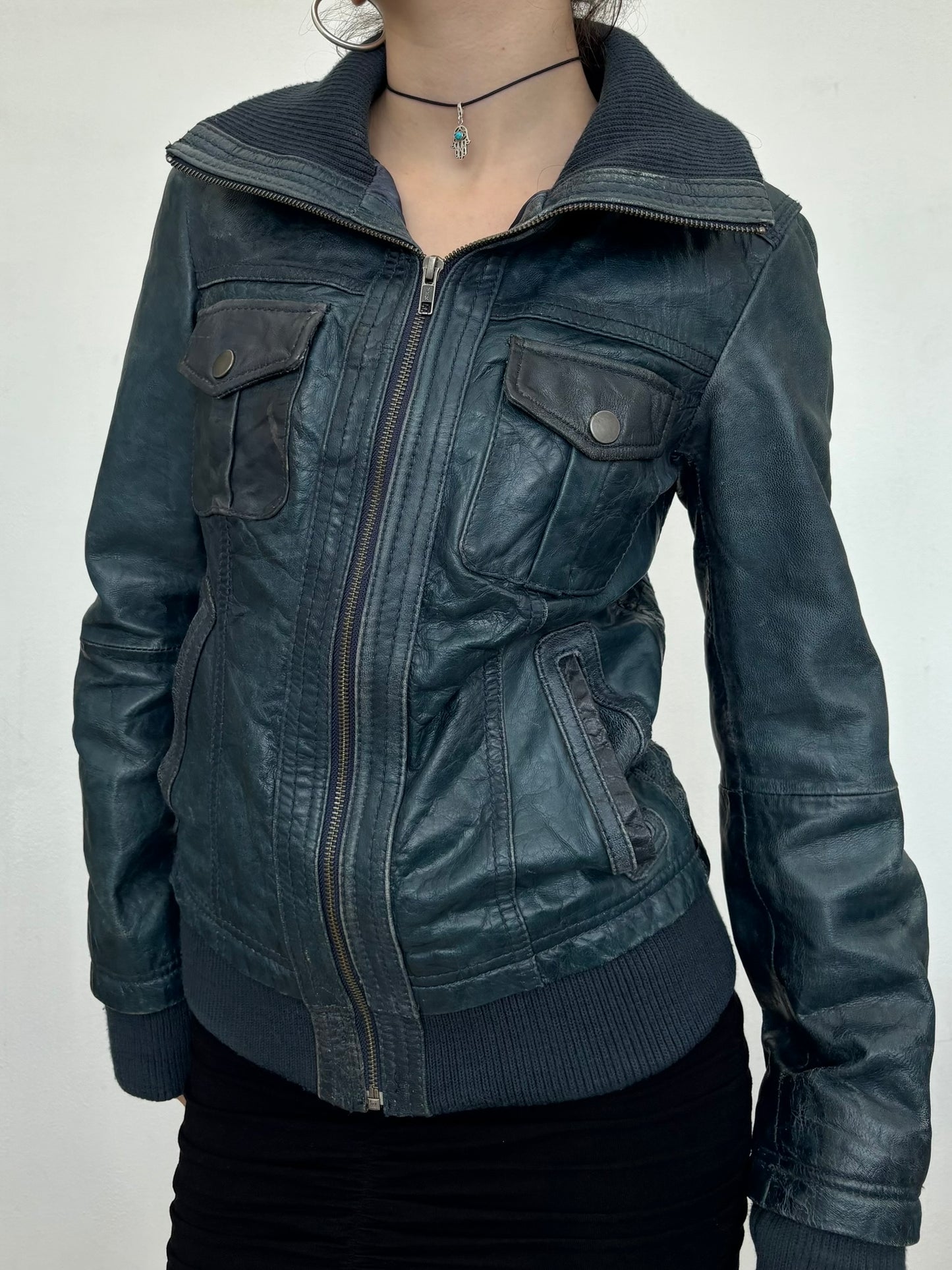 Blue vintage leather jacket