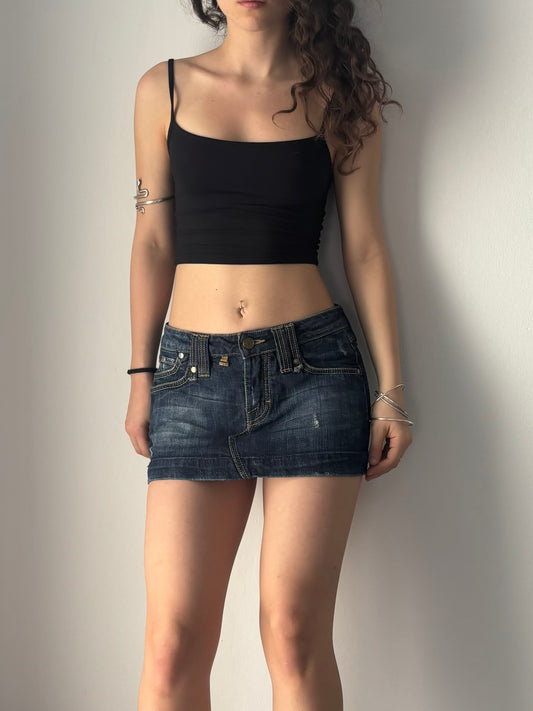 low rise jean mini skirt