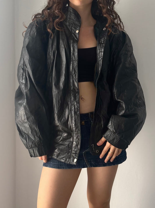 Vintage Italian black leather puffer jacket
