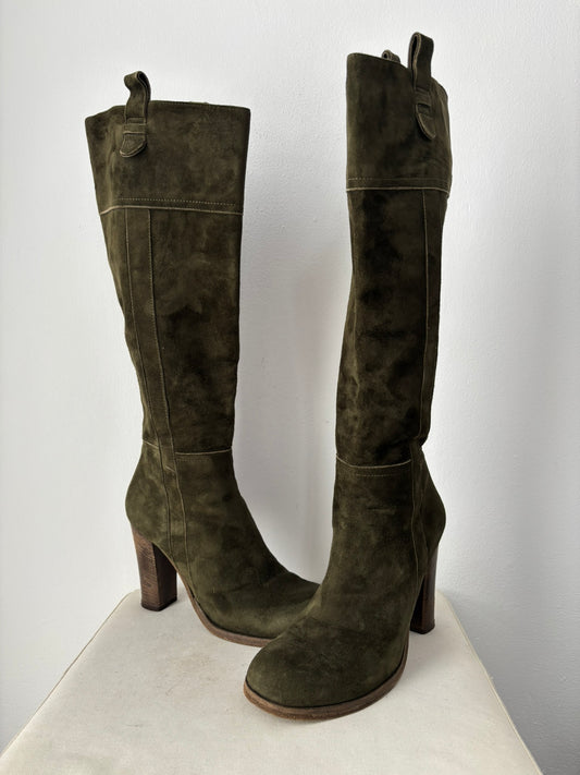 Bagatt suede olive green heeled boots