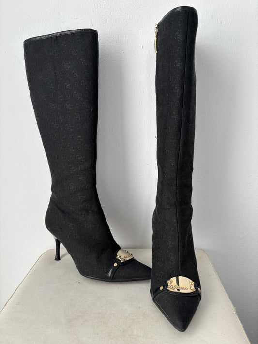 Guess heeled boots with gold buckle